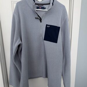 Vineyard Vines Men's Light Gray and Navy Zip-Up Sweater